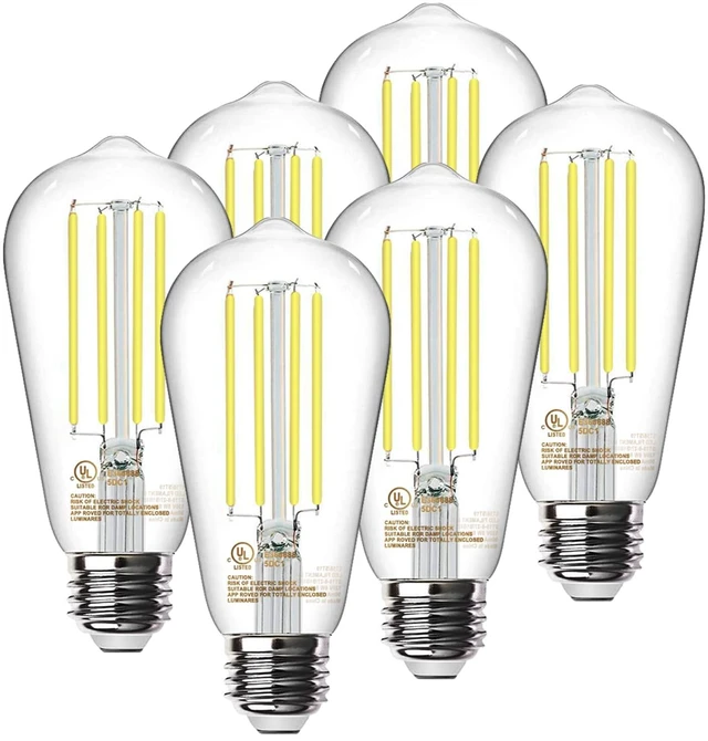 Main image of LED Edison Light Bulbs, E26 Dimmable Vintage Bulb, 8W = 60W Equivalent Neutral White 4000K, 800LM, E26 Base, ST19/58, 80+ CRI, Clear Glass, Antique Decorative Filament Bulb for Living Room, 6 Pack