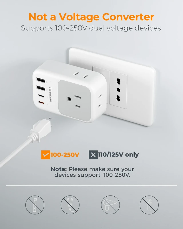 Alt view image 5 of 7 - Italy Travel Plug Adapter 2 Pack, PD 20W Type L Power Adapter 4 AC Outlets 4 USB Ports (2 USB C), Type L Adaptor, US to Italian Chile Rome Milan Libya Uruguay