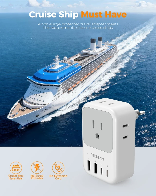 Alt view image 7 of 7 - Italy Travel Plug Adapter 2 Pack, PD 20W Type L Power Adapter 4 AC Outlets 4 USB Ports (2 USB C), Type L Adaptor, US to Italian Chile Rome Milan Libya Uruguay