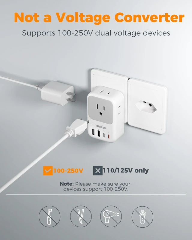 Alt view image 5 of 7 - Switzerland Travel Plug Adapter 2 Pack, PD 20W Type J Adapter 4 AC Outlets, 4 USB Ports (2 USB C), Swiss Plug Adapter, US to Rwanda Jordan Liechtenstein Madagascar