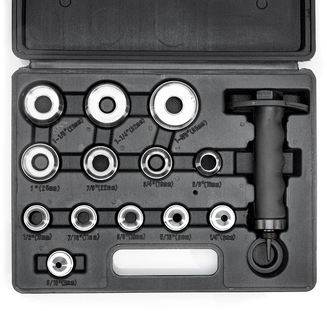 Main image of 02604A Hole Punch Set | SAE & Metric, 3/16 1-3/8 & 5 35mm | 14 Piece Sharp Hollow Hole Punch Kit, Gasket Cutting Puncher, Foam Cutter, & Leather Hole Punches | 6 Interchangeable