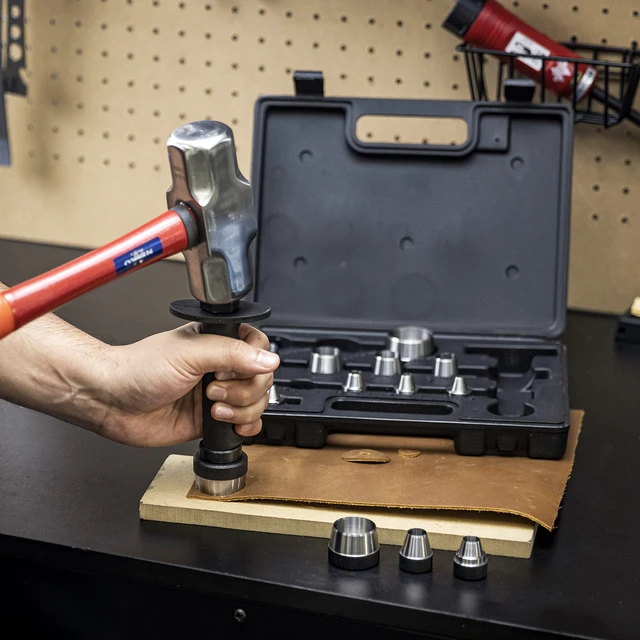 Alt view image 7 of 7 - 02604A Hole Punch Set | SAE & Metric, 3/16 1-3/8 & 5 35mm | 14 Piece Sharp Hollow Hole Punch Kit, Gasket Cutting Puncher, Foam Cutter, & Leather Hole Punches | 6 Interchangeable