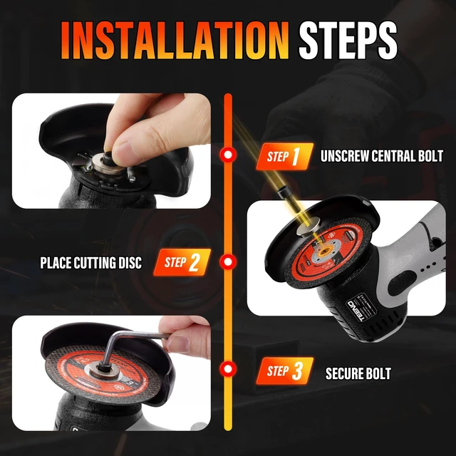 Alt view image 7 of 7 - Brushless Cordless Angle Grinder 3", 16.8V Cut-Off Tool, LED, Gray 19500 RPM Mini Angle Grinder with Overheat Protection, 2x 2.0Ah Batteries, Hard Case & 6 Discs for Metal/Wood/Tile