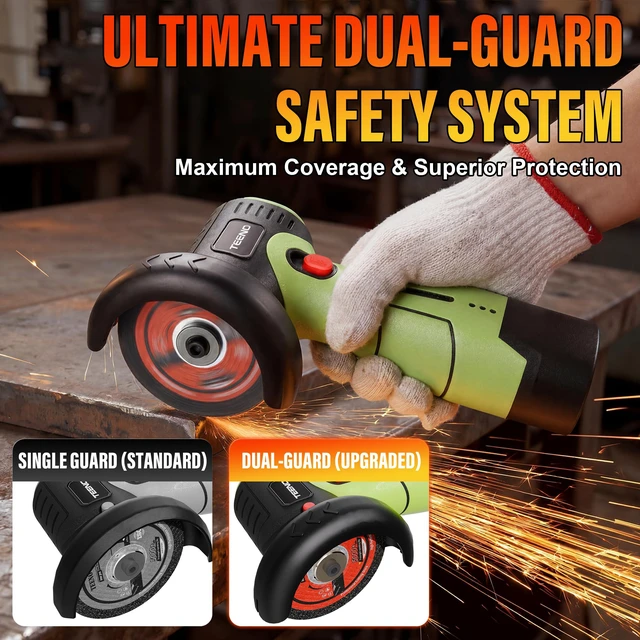 Alt view image 4 of 7 - Brushless Cordless Angle Grinder 3", 16.8V Cut-Off Tool, LED, Green 19500 RPM Mini Angle Grinder with Overheat Protection, 2x 2.0Ah Batteries, Hard Case & 6 Discs for Metal/Wood/Tile