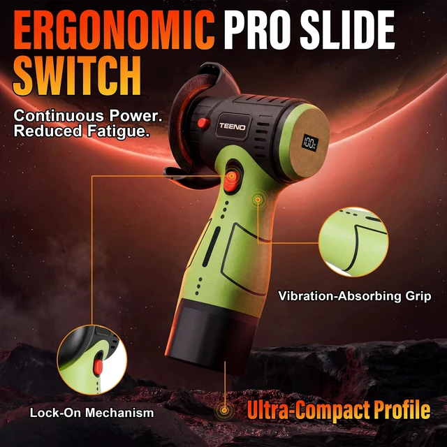 Alt view image 6 of 7 - Brushless Cordless Angle Grinder 3", 16.8V Cut-Off Tool, LED, Green 19500 RPM Mini Angle Grinder with Overheat Protection, 2x 2.0Ah Batteries, Hard Case & 6 Discs for Metal/Wood/Tile