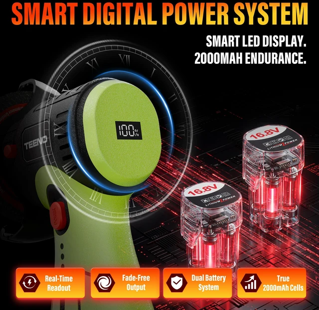 Alt view image 5 of 7 - Brushless Cordless Angle Grinder 3", 16.8V Cut-Off Tool, LED, Green 19500 RPM Mini Angle Grinder with Overheat Protection, 2x 2.0Ah Batteries, Hard Case & 6 Discs for Metal/Wood/Tile