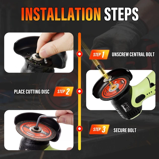 Alt view image 7 of 7 - Brushless Cordless Angle Grinder 3", 16.8V Cut-Off Tool, LED, Green 19500 RPM Mini Angle Grinder with Overheat Protection, 2x 2.0Ah Batteries, Hard Case & 6 Discs for Metal/Wood/Tile
