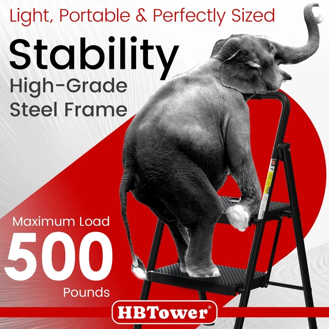 Alt view image 3 of 7 - Step Ladder, Folding Step Stool with Wide Anti-Slip Pedal Sturdy Steel Ladder, Convenient Handrail, Lightweight, Portable Steel Step Stool