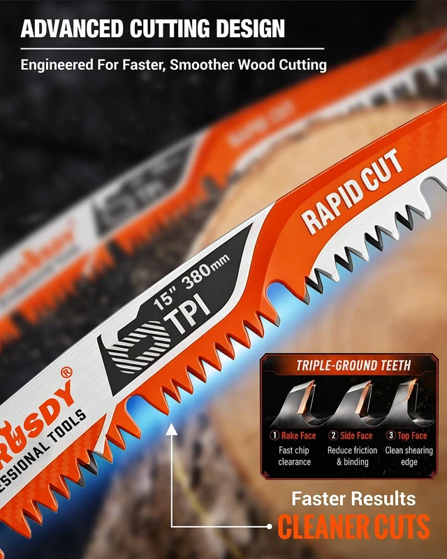 Alt view image 5 of 7 - 15 Inch Reciprocating Saw Blades, 5 Pack, 6TPI Japanese Teeth Arc Edge CR-V Steel Pruning Saw Blades for Tree Trimming and Wood Cutting, with Storage Case