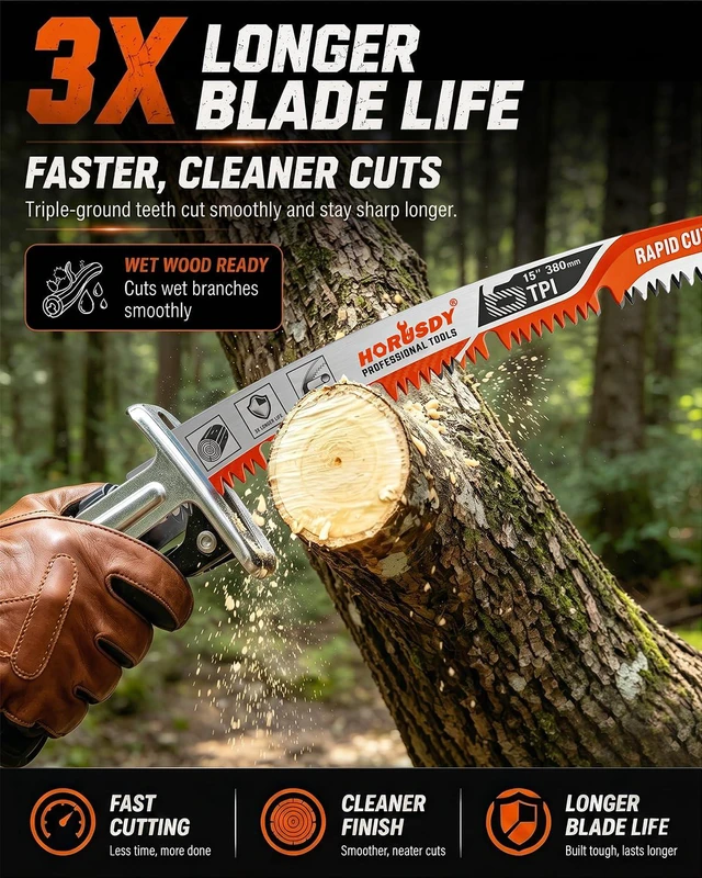 Alt view image 6 of 7 - 15 Inch Reciprocating Saw Blades, 5 Pack, 6TPI Japanese Teeth Arc Edge CR-V Steel Pruning Saw Blades for Tree Trimming and Wood Cutting, with Storage Case