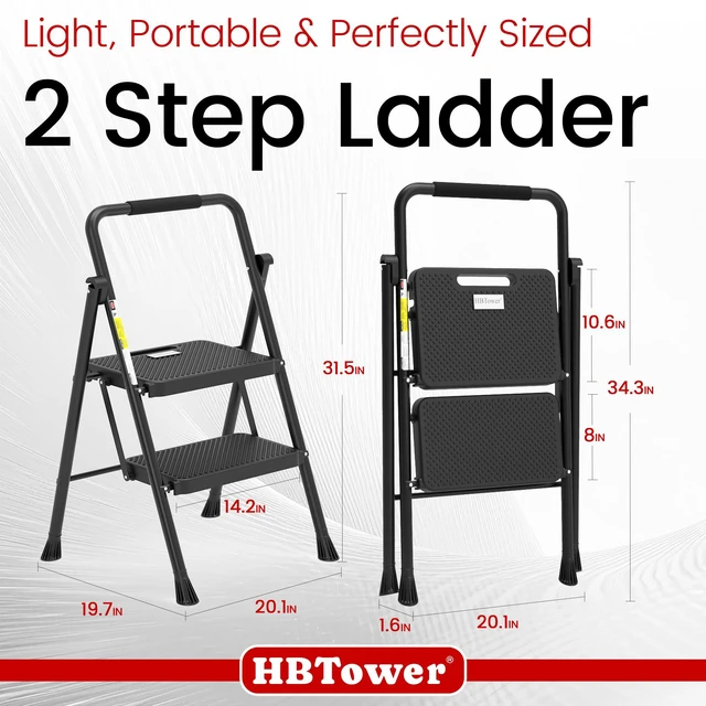 Alt view image 6 of 7 - Step Ladder, Folding Step Stool with Wide Anti-Slip Pedal Sturdy Steel Ladder, Convenient Handrail, Lightweight, Portable Steel Step Stool