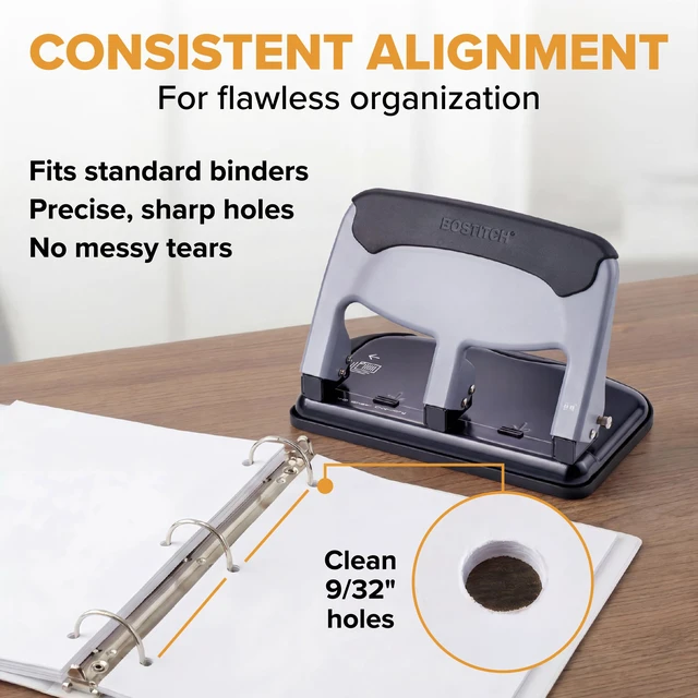 Alt view image 3 of 7 - EZ Squeeze Heavy Duty 3 Hole Punch, 40 Sheet Capacity, Slate EZ-Squeeze Technology, All-Metal Construction, Easy-to-Clean Tray, Keeps Documents Centered, Built for Years of Use