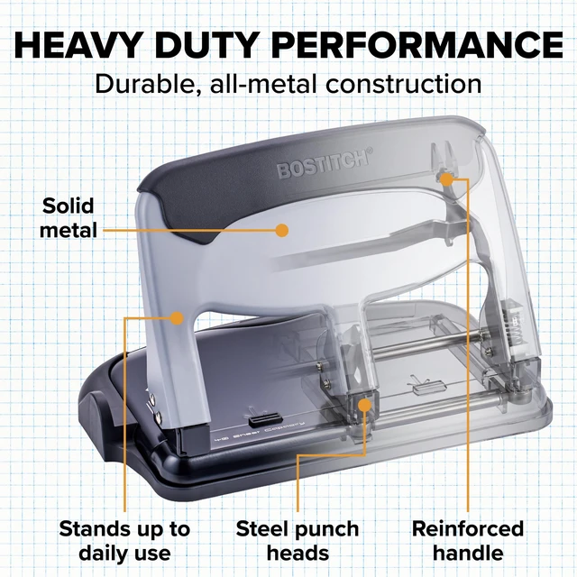 Alt view image 5 of 7 - EZ Squeeze Heavy Duty 3 Hole Punch, 40 Sheet Capacity, Slate EZ-Squeeze Technology, All-Metal Construction, Easy-to-Clean Tray, Keeps Documents Centered, Built for Years of Use
