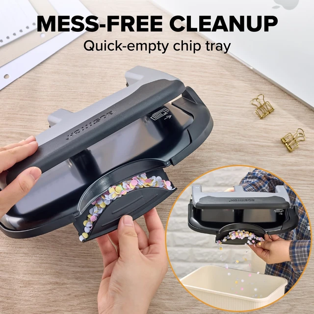 Alt view image 7 of 7 - EZ Squeeze Heavy Duty 3 Hole Punch, 40 Sheet Capacity, Slate EZ-Squeeze Technology, All-Metal Construction, Easy-to-Clean Tray, Keeps Documents Centered, Built for Years of Use