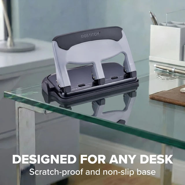Alt view image 6 of 7 - EZ Squeeze Heavy Duty 3 Hole Punch, 40 Sheet Capacity, Slate EZ-Squeeze Technology, All-Metal Construction, Easy-to-Clean Tray, Keeps Documents Centered, Built for Years of Use