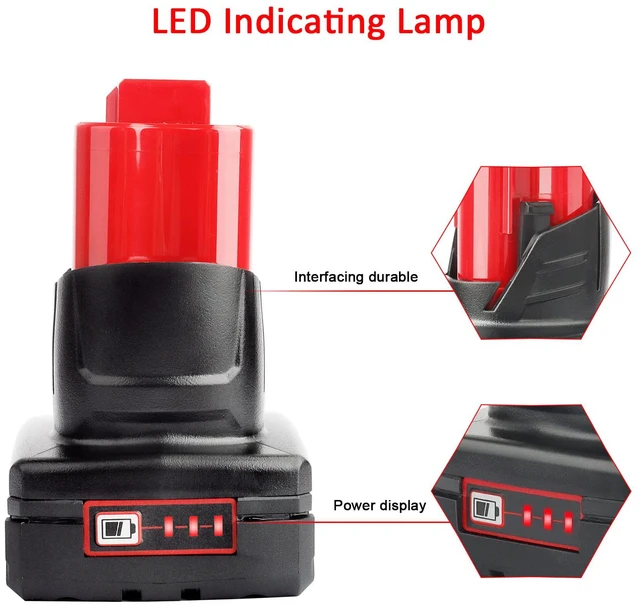 Alt view image 2 of 7 - 2 Pack 12V 6A Replacement Battery Compatible with Milwaukee 12V Power Tools (Not Made in Milwaukee)