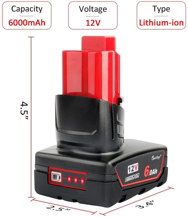 Alt view image 3 of 7 - 2 Pack 12V 6A Replacement Battery Compatible with Milwaukee 12V Power Tools (Not Made in Milwaukee)