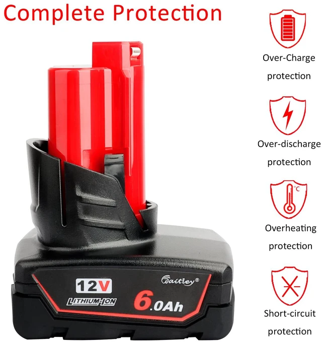 Alt view image 4 of 7 - 2 Pack 12V 6A Replacement Battery Compatible with Milwaukee 12V Power Tools (Not Made in Milwaukee)