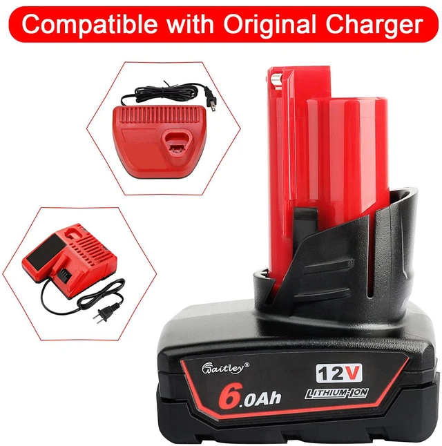 Alt view image 5 of 7 - 2 Pack 12V 6A Replacement Battery Compatible with Milwaukee 12V Power Tools (Not Made in Milwaukee)