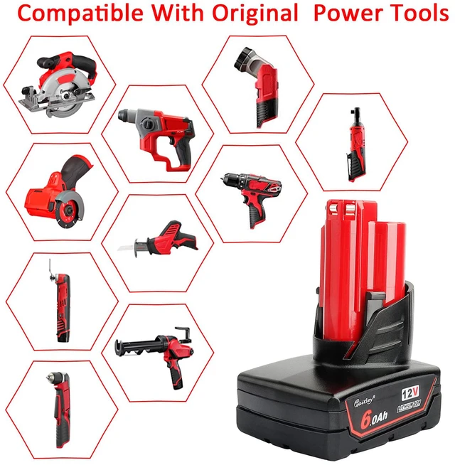 Alt view image 6 of 7 - 2 Pack 12V 6A Replacement Battery Compatible with Milwaukee 12V Power Tools (Not Made in Milwaukee)