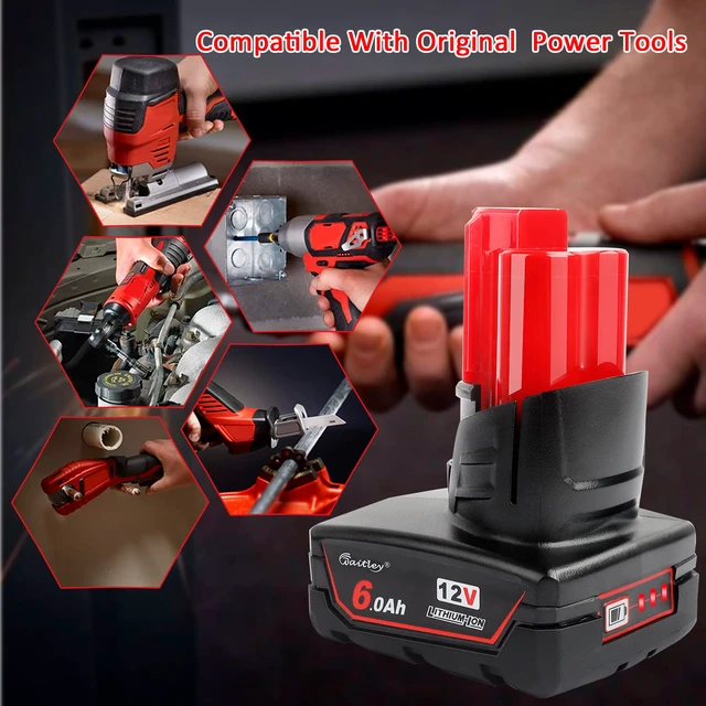 Alt view image 7 of 7 - 2 Pack 12V 6A Replacement Battery Compatible with Milwaukee 12V Power Tools (Not Made in Milwaukee)