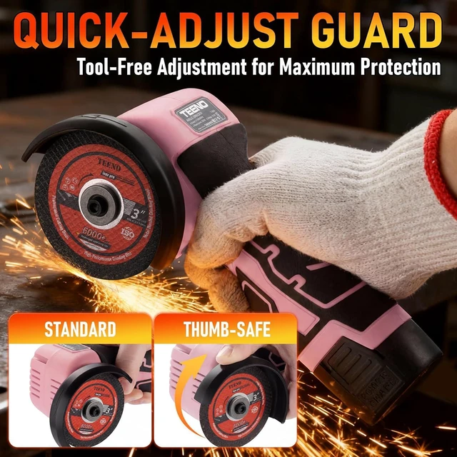 Alt view image 4 of 7 - Cordless Angle Grinder Kit, 19,500 RPM Mini Electric Angle Grinding Tool with 2 Pcs 16.8V 2000mAh Batteries and 6 Cutting Discs, 3-Inch Handheld Grinder for DIY & Home Improvement, Pink