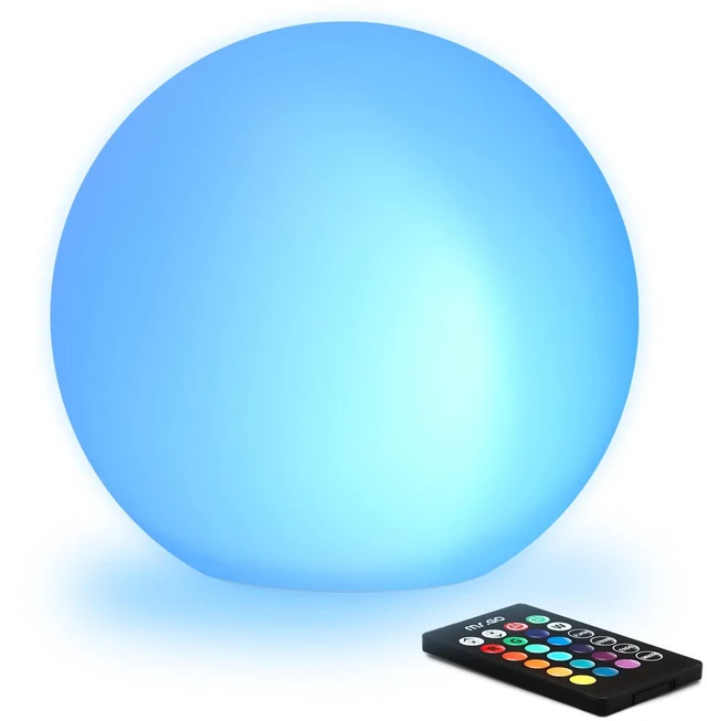 Main image of 8-inch Ultra-Fun LED Glowing Ball Light w/Remote, RGB Color Changing Globe Mood Lamp, 16 Colors 8 Brightness 4 Lighting Modes, Waterproof, Rechargeable & AC Adapter Power, Stunning Light Orb