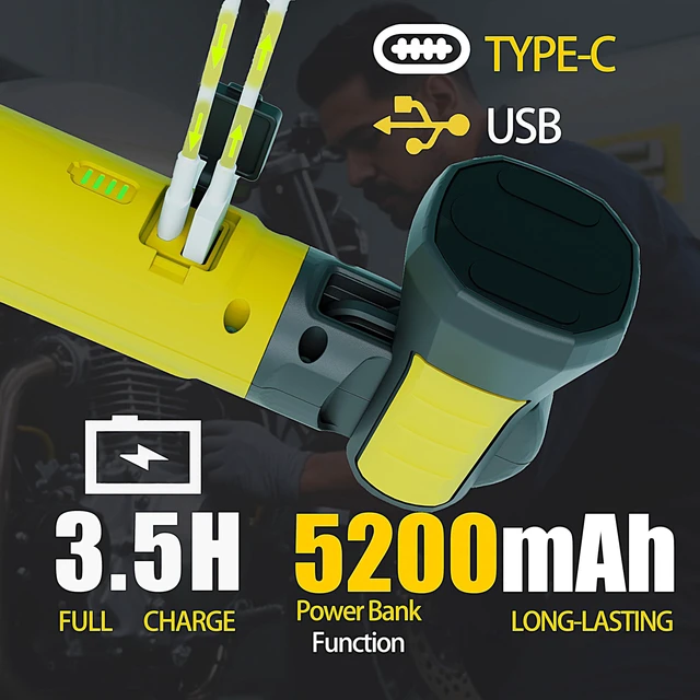 Alt view image 5 of 7 - Magnetic Work Light - 3000LM Rechargeable LED Work Light Bar, 5200mAh Under Hood Mechanic Light for Garage, Workshop, Vehicle Inspection (1 Pack, Yellow)