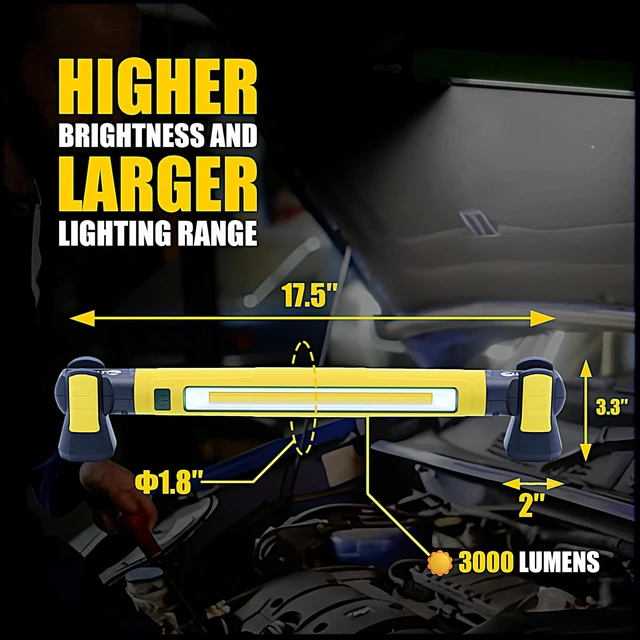 Alt view image 4 of 7 - Magnetic Work Light - 3000LM Rechargeable LED Work Light Bar, 5200mAh Under Hood Mechanic Light for Garage, Workshop, Vehicle Inspection (1 Pack, Yellow)