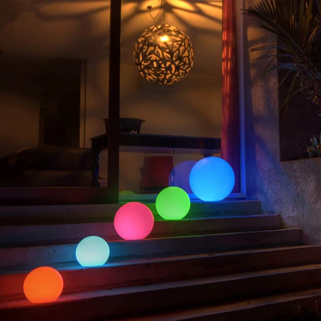 Alt view image 2 of 7 - 8-inch Ultra-Fun LED Glowing Ball Light w/Remote, RGB Color Changing Globe Mood Lamp, 16 Colors 8 Brightness 4 Lighting Modes, Waterproof, Rechargeable & AC Adapter Power, Stunning Light Orb