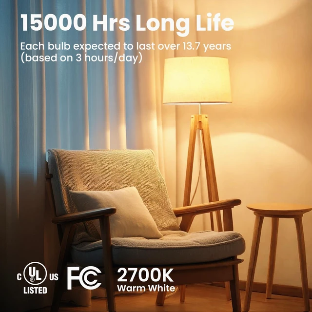 Alt view image 2 of 7 - 6 Pack A19 LED Light Bulbs, Soft Warm White 2700K, 60 Watt Equivalent 9W Energy Efficient, E26 Standard Base 120V, 800 Lumen, Non-Dimmable, UL Listed Type A Lamp for Bedroom Bathroom Indoor