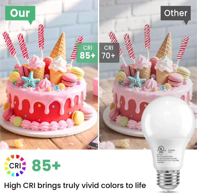 Alt view image 7 of 7 - 6 Pack A19 LED Light Bulbs, Soft Warm White 2700K, 60 Watt Equivalent 9W Energy Efficient, E26 Standard Base 120V, 800 Lumen, Non-Dimmable, UL Listed Type A Lamp for Bedroom Bathroom Indoor