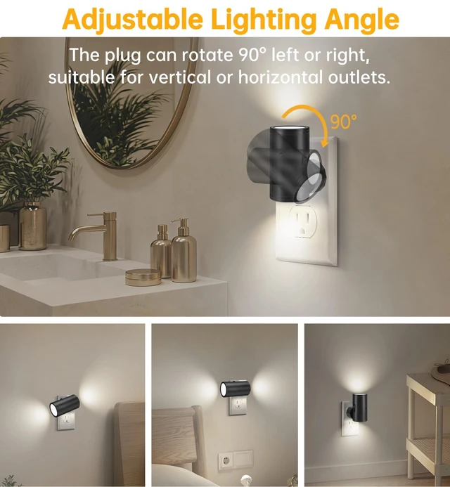 Alt view image 5 of 7 - LED Night Lights Plug into Wall,Dimmable,Daylight 5000K,4 Pack Dusk to Dawn Sensor,0-300LM Adjustable Brightness,Bathroom, bedroom