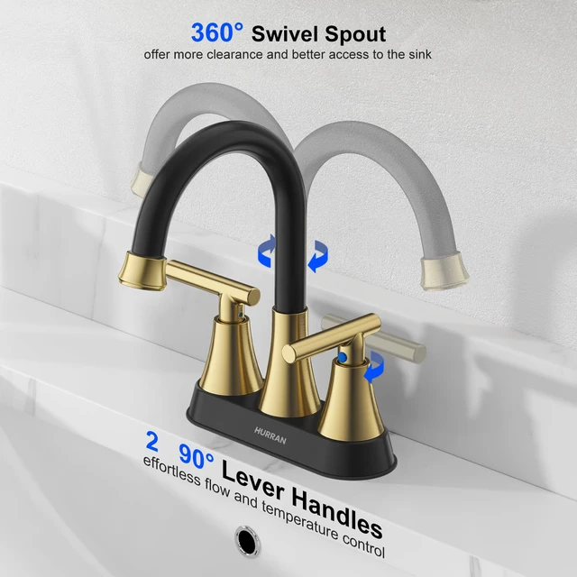 Alt view image 3 of 6 - Bathroom Faucet, 4 inch Centerset 2-Handle Lead-Free, Black&Gold Bathroom Sink Faucet with Pop-up Drain and Supply Lines, Stainless Steel Faucet for Vanity RV Restroom Laundry Outdoor Sink