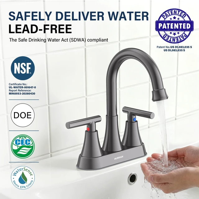 Alt view image 2 of 6 - Bathroom Faucet, 4 inch Centerset 2-Handle Lead-Free, Brushed Grey Bathroom Sink Faucet with Pop-up Drain and Supply Lines, Stainless Steel Faucet for Vanity RV Restroom Laundry Outdoor Sink