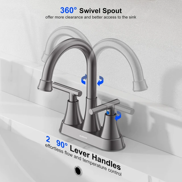 Alt view image 3 of 6 - Bathroom Faucet, 4 inch Centerset 2-Handle Lead-Free, Brushed Grey Bathroom Sink Faucet with Pop-up Drain and Supply Lines, Stainless Steel Faucet for Vanity RV Restroom Laundry Outdoor Sink
