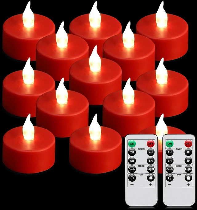 Main image of LED Tea Light Flameless Candles with Remote Control Flickering Tealight Long Lasting, Battery Operated with Timer for Halloween Home Decoration Seasonal &Festival Celebration Red (50pcs)
