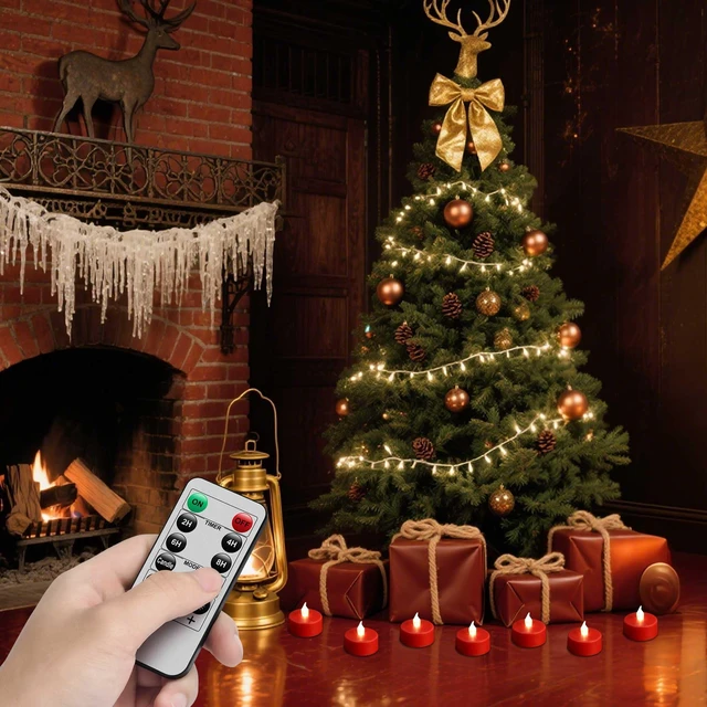 Alt view image 4 of 7 - LED Tea Light Flameless Candles with Remote Control Flickering Tealight Long Lasting, Battery Operated with Timer for Halloween Home Decoration Seasonal &Festival Celebration Red (50pcs)