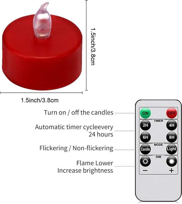 Alt view image 7 of 7 - LED Tea Light Flameless Candles with Remote Control Flickering Tealight Long Lasting, Battery Operated with Timer for Halloween Home Decoration Seasonal &Festival Celebration Red (50pcs)