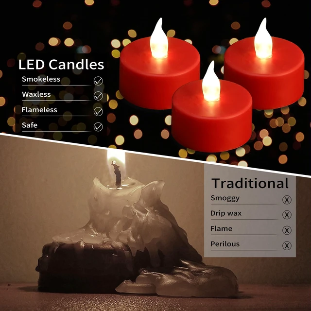 Alt view image 6 of 7 - LED Tea Light Flameless Candles with Remote Control Flickering Tealight Long Lasting, Battery Operated with Timer for Halloween Home Decoration Seasonal &Festival Celebration Red (50pcs)