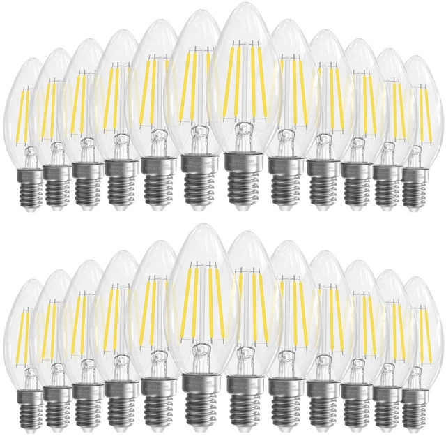Main image of 5000K Daylight E12 Candelabra Bulb, B10 LED Chandelier Light Bulbs, 24 Pack 40 Watt Equivalent E12 LED Bulb, Non-Dimmable Candelabra LED Bulb, LED Candle Light Bulbs, 400 Lumens, 90+CRI Clear Glass