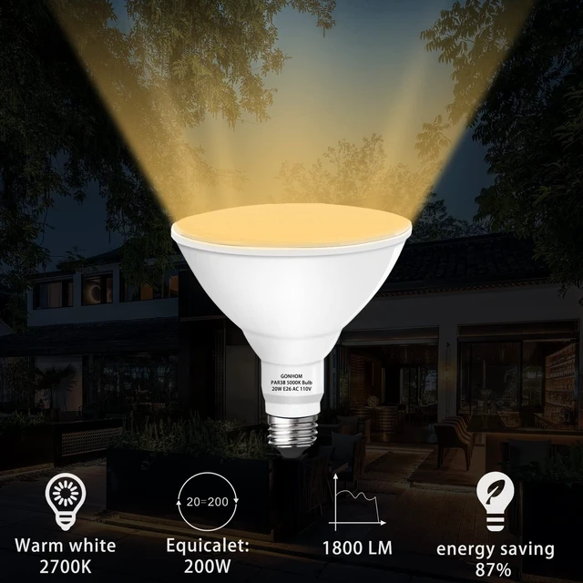 Alt view image 2 of 6 - Par38 led Flood Lights Outdoor Light Bulb,Dimmable 1800LM,20W Replace up to 200W,Outdoor Flood Light Bulbs for Backyard,Garage,Porch,Garden,2 Pack 2700K Warm Light