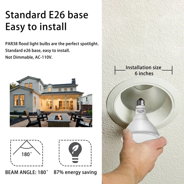 Alt view image 4 of 6 - Par38 led Flood Lights Outdoor Light Bulb,Dimmable 1800LM,20W Replace up to 200W,Outdoor Flood Light Bulbs for Backyard,Garage,Porch,Garden,2 Pack 2700K Warm Light