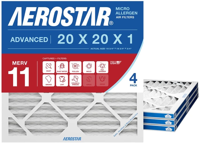 Main image of Air Filter 20x20x1 MERV 11 AC Filter, HVAC, Furnace Filter, 4 Pack ACTUAL SIZE (19.75 x 19.75 x 0.75) AC Filter, Furnace Filter, Dust, Pet Dander, Smoke & Allergies MERV 11 (MPR 1200)