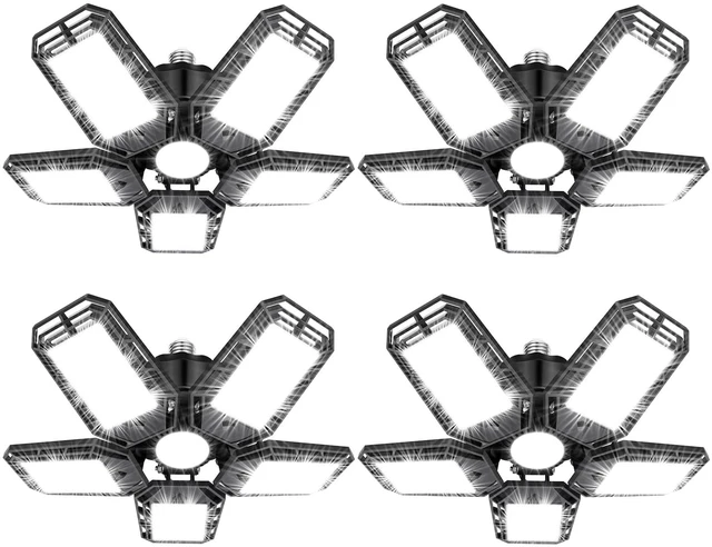 Main image of LED Garage Lights 4 Pack, 180W 18000LM 6500K Ceiling LED Shop Light Super Bright Led Lighting, 5+1 Deformable Panels, Screw in Led Light, For Garage Workshop Basement Support E26/E27 Socket