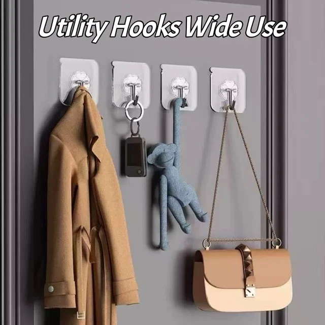 Alt view image 2 of 7 - Clear Adhesive Hooks Heavy Duty Walls Hook 36 Pack for Hanging Strong Self Adhesive Hook Holds Up to 50lb(Max) Transparent Reusable Waterproof No Drill for Kitchen Bathrooms Coat No Damage