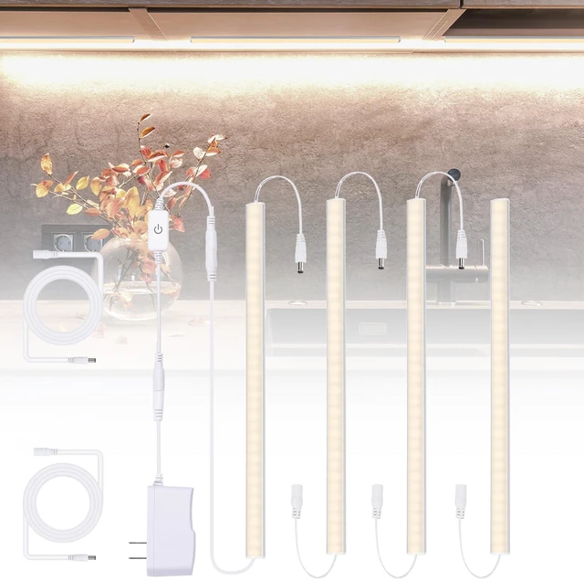 Main image of Under Cabinet LED Lights, Dimmable Under Cabinet Lighting, 4 Pack LED Lights for Kitchen Under Cabinet, Under Counter Light Natural White 4500K