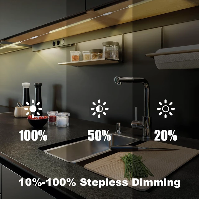 Alt view image 3 of 6 - Plug-in Under Cabinet Lights Daylight White 4000K, Dimmable LED Under Cabinet Lighting, 6PCS x 12 Inch Under-Counter Light Fixtures with Memory Function, Under Counter LED Lights for Kitchen