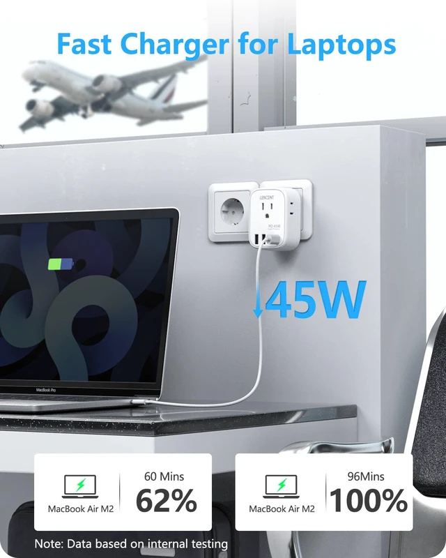 Alt view image 4 of 7 - Germany France Travel Power Adapter, PD 45W USB C Fast Charger Schuko Type E F Plug Adapter with 4 Outlets, Travel Essentials for US to Europe EU Spain Greece Russia Germany South Korea