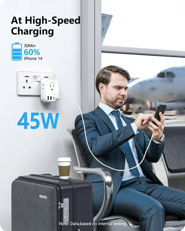 Alt view image 3 of 7 - US to UK Ireland Travel Plug Adapter, PD45W Grounded Type G Adapter Travel Adapter with 4 Outlets 4 USB Ports(2 USB C), Power Plug for US to Dubai Scotland British London England Singapore